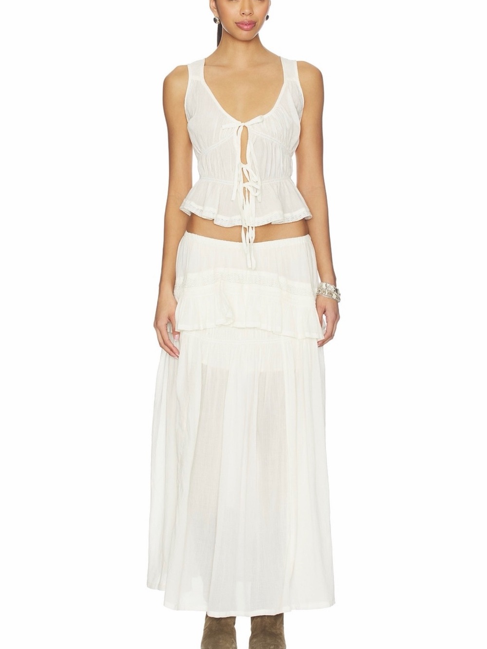 Free People white two piece skirt and top set